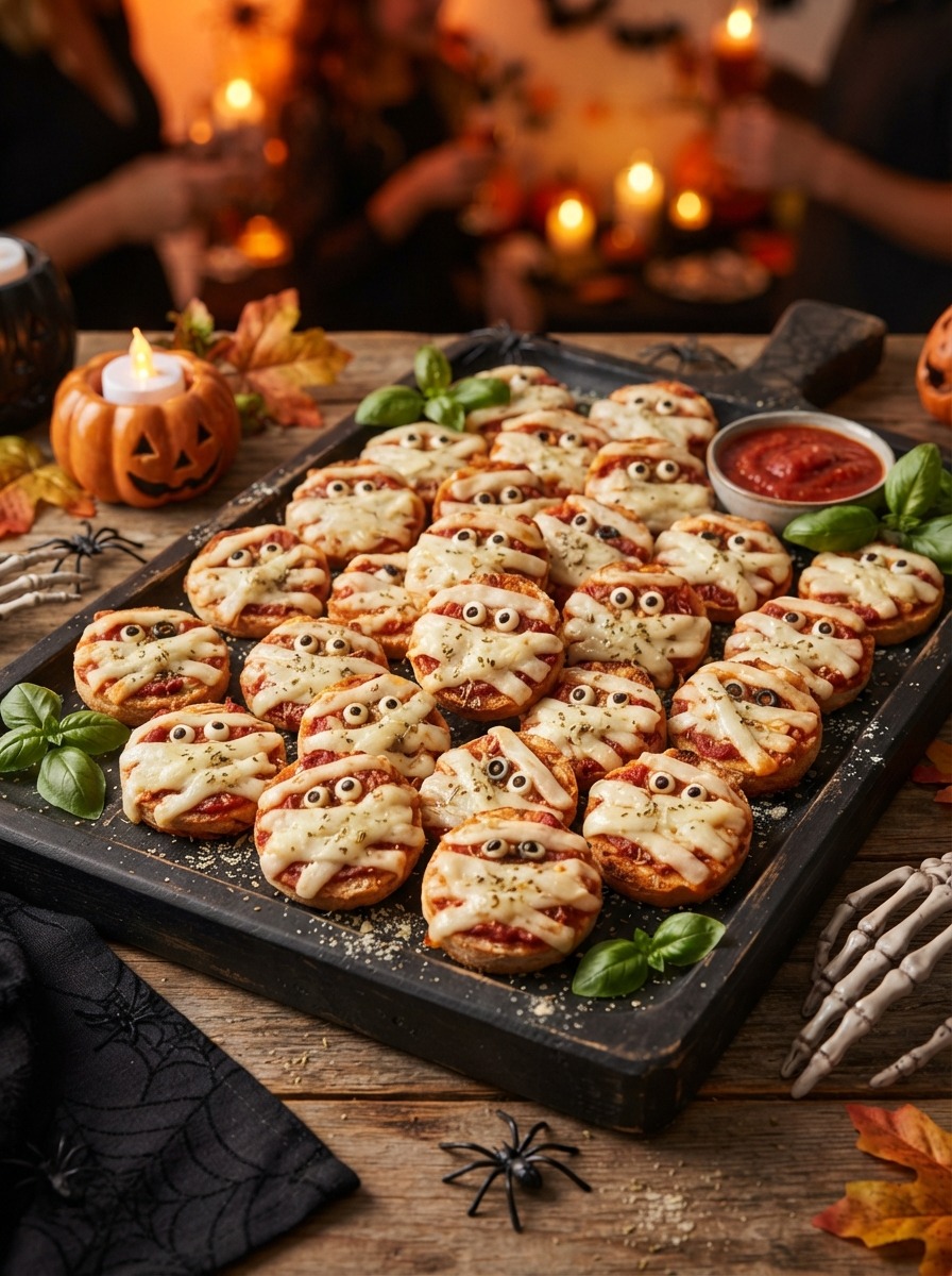 Small pizza dough circles topped with cheese and pepperoni, baked until golden and crisp.